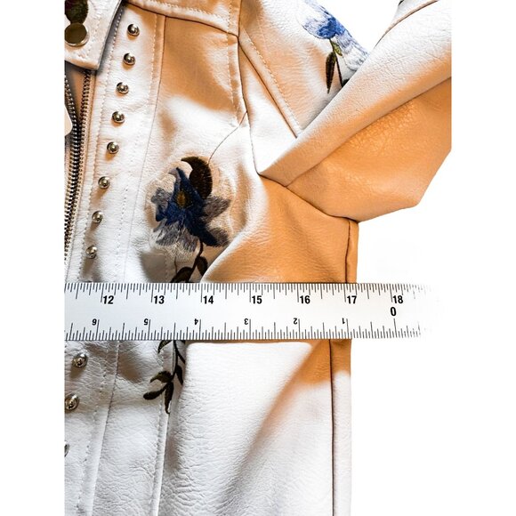 Ly Varley Lin Faux Leather Moto Jacket Size S Floral Embroidery Studded Y2K NWT - Picture 13 of 16